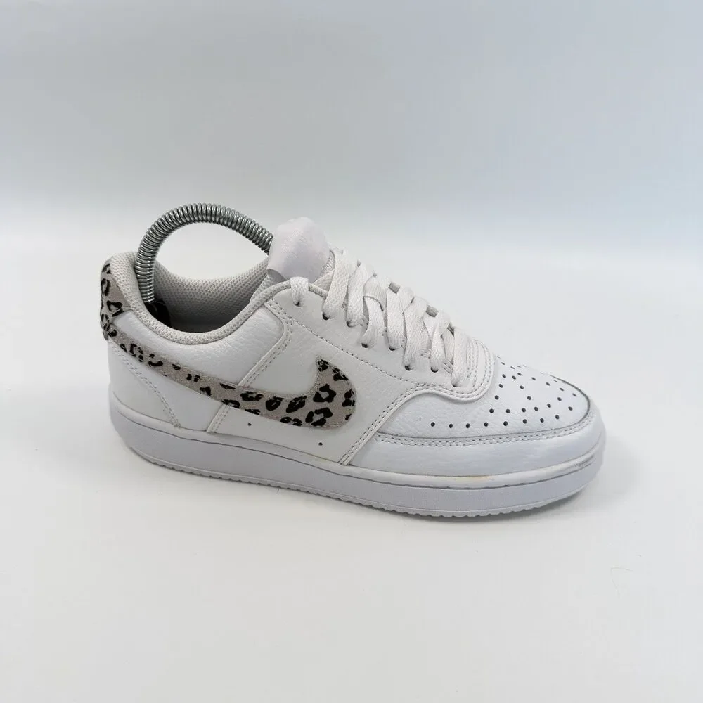 Nike Court Vision Low White Leopard Swoosh Womens DD9665-100 Size 7